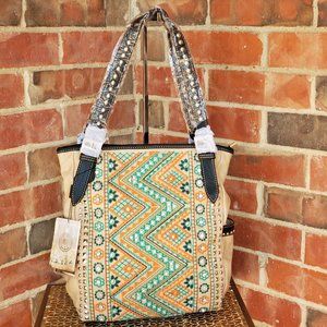 Montana West Beige Embroidery Tote Concealed Carry